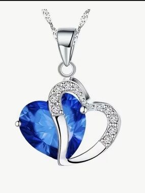 Blue heart Rhinestone Pendant  chain Necklace